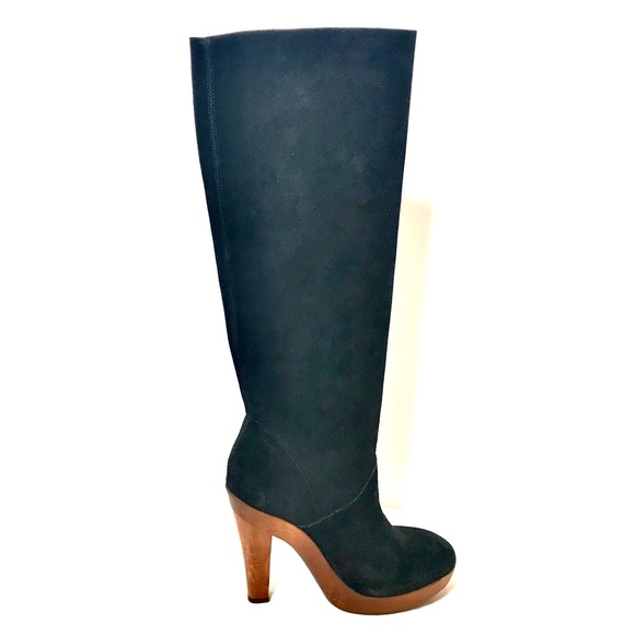 KORS Tall Black Suede Genuine Wood Platform Boots - Picture 15 of 15